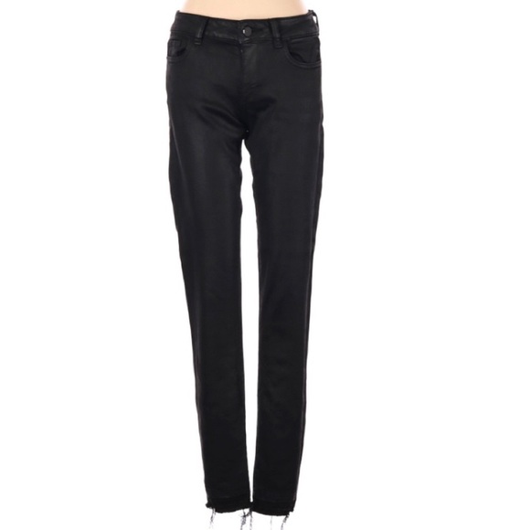 DL1961 Emma‎ Power Coated Legging Rio Raw Hem Size 24 Party Dark Academia Goth - Picture 1 of 12